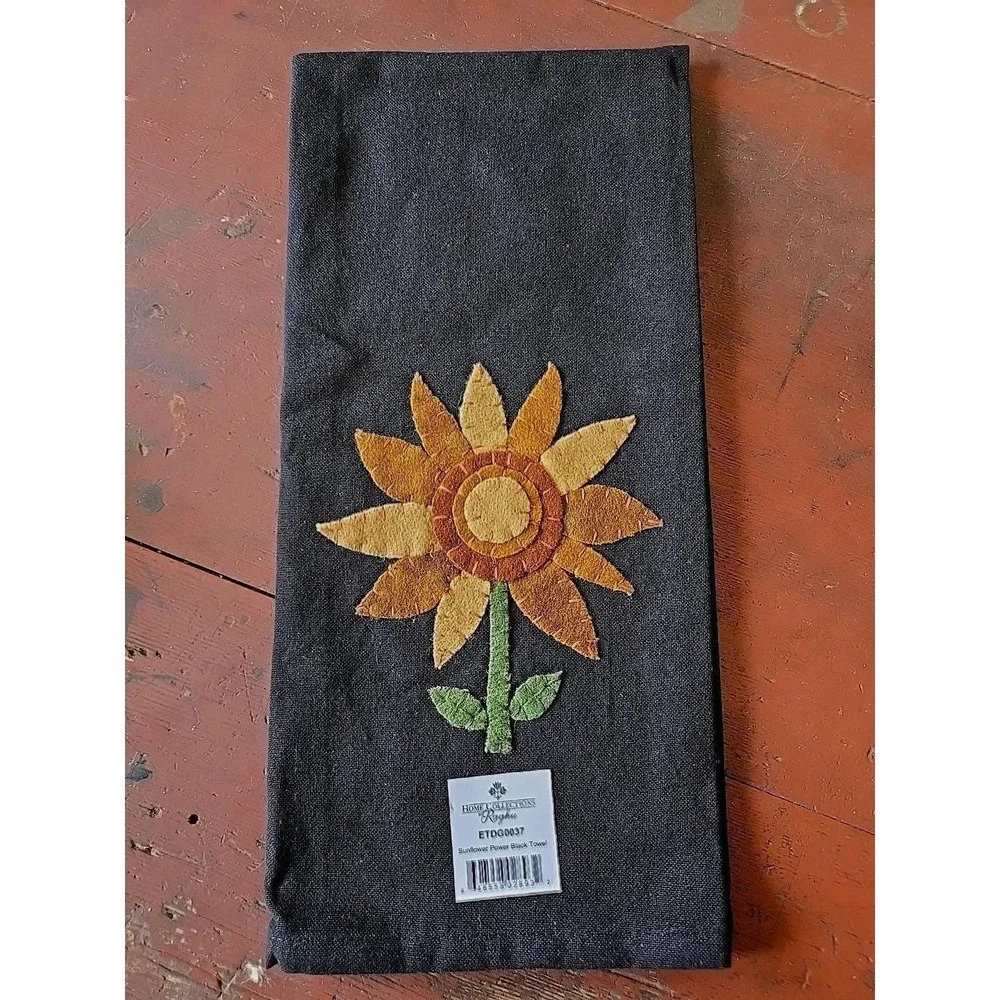 Primitive Farmhouse SUNFLOWER Towel Applique 18x28 NEW Cotton &‎ Wool Felt